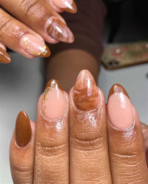 almond nails on brown skin|More.